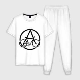 Мужская пижама хлопок с принтом Anarchy Bike в Петрозаводске, 100% хлопок | брюки и футболка прямого кроя, без карманов, на брюках мягкая резинка на поясе и по низу штанин
 | anarchy | bike | анархизм | анархия | байк | велик | велосипед | велосипед анархия