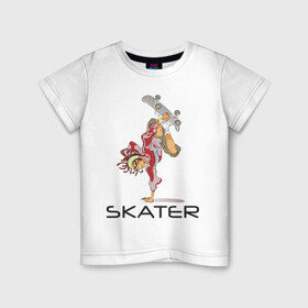 Детская футболка хлопок с принтом Скейтбордист на борде в Петрозаводске, 100% хлопок | круглый вырез горловины, полуприлегающий силуэт, длина до линии бедер | 