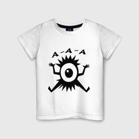 Детская футболка хлопок с принтом Циклоп пугает в Петрозаводске, 100% хлопок | круглый вырез горловины, полуприлегающий силуэт, длина до линии бедер | испуг | кричит | монстрик | пугать | страшила | чудик | чудище