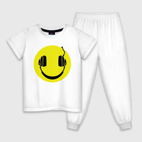 Детская пижама хлопок с принтом Смайлик-наушники в Петрозаводске, 100% хлопок |  брюки и футболка прямого кроя, без карманов, на брюках мягкая резинка на поясе и по низу штанин
 | smile | наушники | смайл | смайлик | смайлики | улыбка