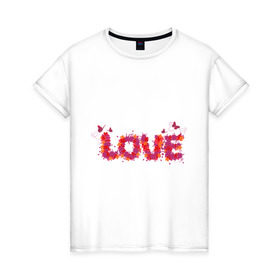 Женская футболка хлопок с принтом Spring Love в Петрозаводске, 100% хлопок | прямой крой, круглый вырез горловины, длина до линии бедер, слегка спущенное плечо | love | бабочки | весна | любовь | спринг лов | цветочки | цветы