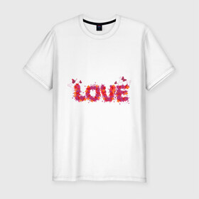Мужская футболка премиум с принтом Spring Love в Петрозаводске, 92% хлопок, 8% лайкра | приталенный силуэт, круглый вырез ворота, длина до линии бедра, короткий рукав | love | бабочки | весна | любовь | спринг лов | цветочки | цветы