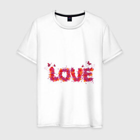 Мужская футболка хлопок с принтом Spring Love в Петрозаводске, 100% хлопок | прямой крой, круглый вырез горловины, длина до линии бедер, слегка спущенное плечо. | love | бабочки | весна | любовь | спринг лов | цветочки | цветы