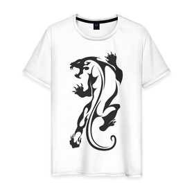 Мужская футболка хлопок с принтом Пантера узор в Петрозаводске, 100% хлопок | прямой крой, круглый вырез горловины, длина до линии бедер, слегка спущенное плечо. | животное | зверь | клыки | когти | кошачье | кошка | хищник | хищное животное