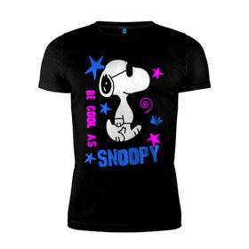 Мужская футболка премиум с принтом Be cool as Snoopy в Петрозаводске, 92% хлопок, 8% лайкра | приталенный силуэт, круглый вырез ворота, длина до линии бедра, короткий рукав | Тематика изображения на принте: snoopy | будь крутым как снупи | мультик | мультики | мультфильмы | снупи | собачка снупи