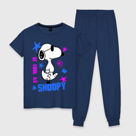 Женская пижама хлопок с принтом Be cool as Snoopy в Петрозаводске, 100% хлопок | брюки и футболка прямого кроя, без карманов, на брюках мягкая резинка на поясе и по низу штанин | snoopy | будь крутым как снупи | мультик | мультики | мультфильмы | снупи | собачка снупи