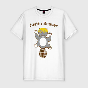 Мужская футболка премиум с принтом Джастин Бобер в Петрозаводске, 92% хлопок, 8% лайкра | приталенный силуэт, круглый вырез ворота, длина до линии бедра, короткий рукав | justin beaber | justin bieber | бобр | джастин бибер | животное | зверушка | зверь