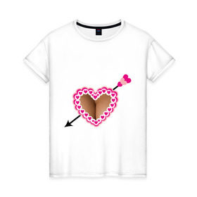 Женская футболка хлопок с принтом Грудь накладная в Петрозаводске, 100% хлопок | прямой крой, круглый вырез горловины, длина до линии бедер, слегка спущенное плечо | бюст | грудь | девушкам | для девушек | женская грудь | накладная грудь | сердечки | сердце