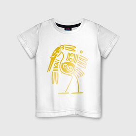 Детская футболка хлопок с принтом золотая птица в Петрозаводске, 100% хлопок | круглый вырез горловины, полуприлегающий силуэт, длина до линии бедер | Тематика изображения на принте: египет | египетский | трайбл | узор | этнический | этно | этнос