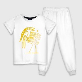 Детская пижама хлопок с принтом золотая птица в Петрозаводске, 100% хлопок |  брюки и футболка прямого кроя, без карманов, на брюках мягкая резинка на поясе и по низу штанин
 | египет | египетский | трайбл | узор | этнический | этно | этнос