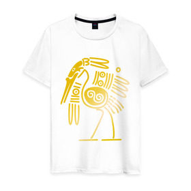 Мужская футболка хлопок с принтом золотая птица в Петрозаводске, 100% хлопок | прямой крой, круглый вырез горловины, длина до линии бедер, слегка спущенное плечо. | Тематика изображения на принте: египет | египетский | трайбл | узор | этнический | этно | этнос