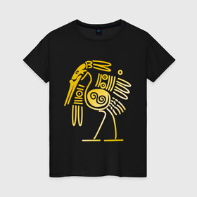Женская футболка хлопок с принтом золотая птица в Петрозаводске, 100% хлопок | прямой крой, круглый вырез горловины, длина до линии бедер, слегка спущенное плечо | египет | египетский | трайбл | узор | этнический | этно | этнос