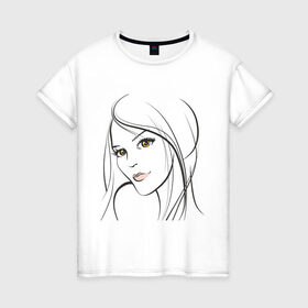 Женская футболка хлопок с принтом Эскиз женского лица в Петрозаводске, 100% хлопок | прямой крой, круглый вырез горловины, длина до линии бедер, слегка спущенное плечо | девушка | женское лицо | карие глаза | лицо | портрет