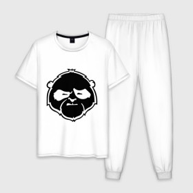 Мужская пижама хлопок с принтом Панда хмурая в Петрозаводске, 100% хлопок | брюки и футболка прямого кроя, без карманов, на брюках мягкая резинка на поясе и по низу штанин
 | panda | животное | зверь