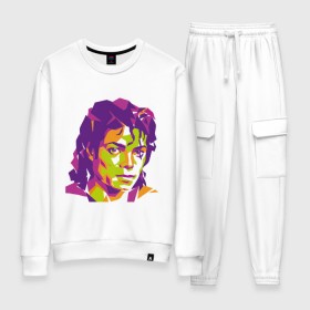Женский костюм хлопок с принтом Michael Jackson полноцвет в Петрозаводске, 100% хлопок | на свитшоте круглая горловина, мягкая резинка по низу. Брюки заужены к низу, на них два вида карманов: два 