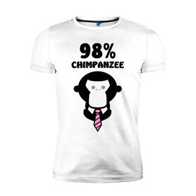 Мужская футболка премиум с принтом 98% Шимпанзе в Петрозаводске, 92% хлопок, 8% лайкра | приталенный силуэт, круглый вырез ворота, длина до линии бедра, короткий рукав | 98 | chimpanzee | животные | обезьяна | шимпанзе
