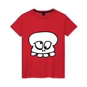 Женская футболка хлопок с принтом Crazy_Skull в Петрозаводске, 100% хлопок | прямой крой, круглый вырез горловины, длина до линии бедер, слегка спущенное плечо | скелет