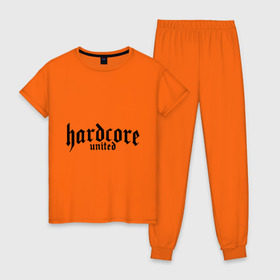 Женская пижама хлопок с принтом Hardcor united в Петрозаводске, 100% хлопок | брюки и футболка прямого кроя, без карманов, на брюках мягкая резинка на поясе и по низу штанин | 