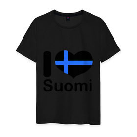 Мужская футболка хлопок с принтом Love Suomi в Петрозаводске, 100% хлопок | прямой крой, круглый вырез горловины, длина до линии бедер, слегка спущенное плечо. | suomi | курорты | курорты финляндии | люблю финляндию | отдых | финляндия