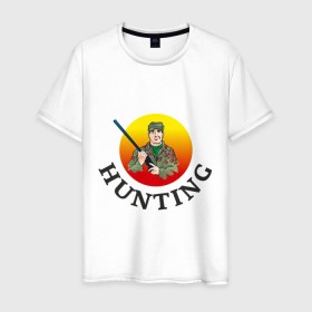 Мужская футболка хлопок с принтом Стрелок охотник в Петрозаводске, 100% хлопок | прямой крой, круглый вырез горловины, длина до линии бедер, слегка спущенное плечо. | hunter
