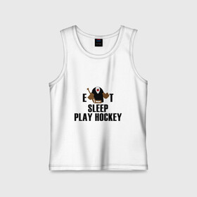 Детская майка хлопок с принтом Eat sleep play hockey в Петрозаводске,  |  | hockey | nhl | ешь | играй в хоккей | нхл | спи | хоккей