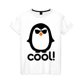 Женская футболка хлопок с принтом Стильный клевый крутой пингвин в Петрозаводске, 100% хлопок | прямой крой, круглый вырез горловины, длина до линии бедер, слегка спущенное плечо | пингвин