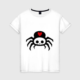 Женская футболка хлопок с принтом Spider-Skull в Петрозаводске, 100% хлопок | прямой крой, круглый вырез горловины, длина до линии бедер, слегка спущенное плечо | скелет