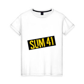 Женская футболка хлопок с принтом Панк-группа Sum-41 в Петрозаводске, 100% хлопок | прямой крой, круглый вырез горловины, длина до линии бедер, слегка спущенное плечо | punk | rock | sum 41 | логотип | музыка | панк | рок | рок группы | рок музыка