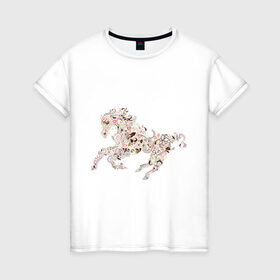 Женская футболка хлопок с принтом Абстрактная лошадка в Петрозаводске, 100% хлопок | прямой крой, круглый вырез горловины, длина до линии бедер, слегка спущенное плечо | абстракция | животные | лошадка | лошадь | орнамент | скакун | узор