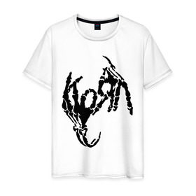 Мужская футболка хлопок с принтом Korn bones в Петрозаводске, 100% хлопок | прямой крой, круглый вырез горловины, длина до линии бедер, слегка спущенное плечо. | korn | metal | группы | корн | логотип | метал | музыка | рок группы | рок музыка