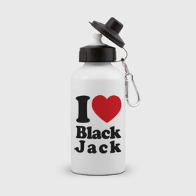 Бутылка спортивная с принтом I love black jack в Петрозаводске, металл | емкость — 500 мл, в комплекте две пластиковые крышки и карабин для крепления | 21 | black jack | i love | i love black jack | блэк джек | карточный игры | карты | покер | я люблю