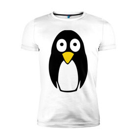 Мужская футболка премиум с принтом Милый пингвин в Петрозаводске, 92% хлопок, 8% лайкра | приталенный силуэт, круглый вырез ворота, длина до линии бедра, короткий рукав | пингвин