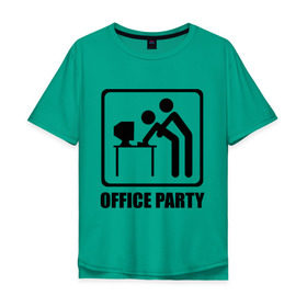 Мужская футболка хлопок Oversize с принтом Office Party в Петрозаводске, 100% хлопок | свободный крой, круглый ворот, “спинка” длиннее передней части | Тематика изображения на принте: ofice | зарплата | коллеги | компьютер | начальник | офис | работа | работник | сотрудники
