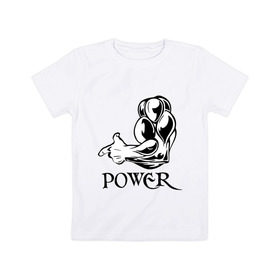 Детская футболка хлопок с принтом Power Man в Петрозаводске, 100% хлопок | круглый вырез горловины, полуприлегающий силуэт, длина до линии бедер | бицепс | бицуха | железо | качалка | качалочка | качаться | качок | мускулы | мышцы | тренажерка | штанга