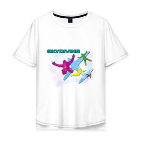 Мужская футболка хлопок Oversize с принтом SkyDiving принт в Петрозаводске, 100% хлопок | свободный крой, круглый ворот, “спинка” длиннее передней части | sky diving | воздушный | параплан | парашут | парашют | прыжки | самолет | скай дайвинг | скайдайвинг