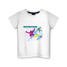 Детская футболка хлопок с принтом SkyDiving принт в Петрозаводске, 100% хлопок | круглый вырез горловины, полуприлегающий силуэт, длина до линии бедер | sky diving | воздушный | параплан | парашут | парашют | прыжки | самолет | скай дайвинг | скайдайвинг