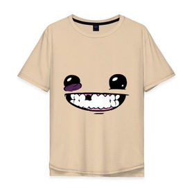 Мужская футболка хлопок Oversize с принтом Super Meat Boy: Face в Петрозаводске, 100% хлопок | свободный крой, круглый ворот, “спинка” длиннее передней части | зубастик | зубы | игра | компьютерные игры | лицо | рожа | рожица