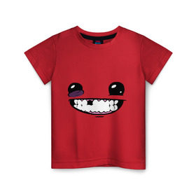 Детская футболка хлопок с принтом Super Meat Boy: Face в Петрозаводске, 100% хлопок | круглый вырез горловины, полуприлегающий силуэт, длина до линии бедер | зубастик | зубы | игра | компьютерные игры | лицо | рожа | рожица