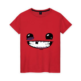 Женская футболка хлопок с принтом Super Meat Boy: Face в Петрозаводске, 100% хлопок | прямой крой, круглый вырез горловины, длина до линии бедер, слегка спущенное плечо | зубастик | зубы | игра | компьютерные игры | лицо | рожа | рожица