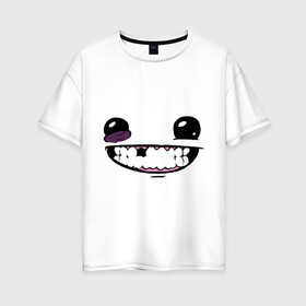 Женская футболка хлопок Oversize с принтом Super Meat Boy Face в Петрозаводске, 100% хлопок | свободный крой, круглый ворот, спущенный рукав, длина до линии бедер
 | зубастик | зубы | игра | компьютерные игры | лицо | рожа | рожица