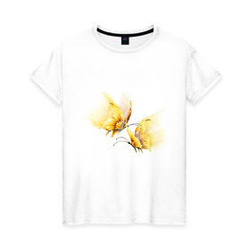 Женская футболка хлопок с принтом Золотые бабочки в Петрозаводске, 100% хлопок | прямой крой, круглый вырез горловины, длина до линии бедер, слегка спущенное плечо | бабочки | девушкам | для девушек | животные | насекомые