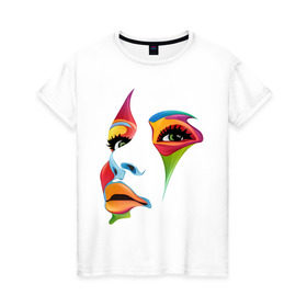 Женская футболка хлопок с принтом цветное лицо в Петрозаводске, 100% хлопок | прямой крой, круглый вырез горловины, длина до линии бедер, слегка спущенное плечо | colors | глаза | девушкам | для девушек | краски | лицо | цвета
