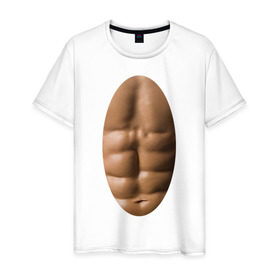 Мужская футболка хлопок с принтом мужское тело в Петрозаводске, 100% хлопок | прямой крой, круглый вырез горловины, длина до линии бедер, слегка спущенное плечо. | мышцы | обнаженное тело | пресс