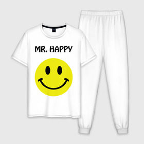 Мужская пижама хлопок с принтом мистер счастье в Петрозаводске, 100% хлопок | брюки и футболка прямого кроя, без карманов, на брюках мягкая резинка на поясе и по низу штанин
 | happy | mr. happy | smile | мистер хэппи | рожица | смайл | смайлик | счастье