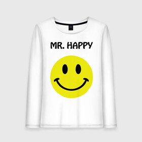 Женский лонгслив хлопок с принтом мистер счастье в Петрозаводске, 100% хлопок |  | happy | mr. happy | smile | мистер хэппи | рожица | смайл | смайлик | счастье