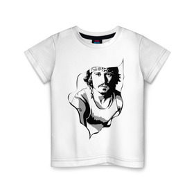 Детская футболка хлопок с принтом Джонни Депп в Петрозаводске, 100% хлопок | круглый вырез горловины, полуприлегающий силуэт, длина до линии бедер | depp | johnny