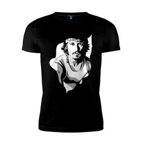 Мужская футболка премиум с принтом Джонни Депп в Петрозаводске, 92% хлопок, 8% лайкра | приталенный силуэт, круглый вырез ворота, длина до линии бедра, короткий рукав | depp | johnny