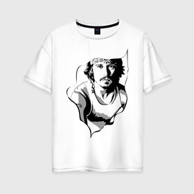 Женская футболка хлопок Oversize с принтом Джонни Депп в Петрозаводске, 100% хлопок | свободный крой, круглый ворот, спущенный рукав, длина до линии бедер
 | depp | johnny