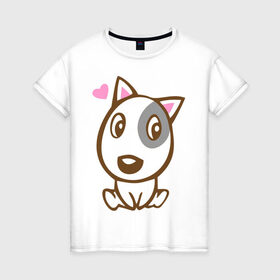 Женская футболка хлопок с принтом Doggy in love в Петрозаводске, 100% хлопок | прямой крой, круглый вырез горловины, длина до линии бедер, слегка спущенное плечо | влюбленная собака | дог | пес | собака | собачка | щенок