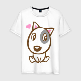 Мужская футболка хлопок с принтом Doggy in love в Петрозаводске, 100% хлопок | прямой крой, круглый вырез горловины, длина до линии бедер, слегка спущенное плечо. | влюбленная собака | дог | пес | собака | собачка | щенок
